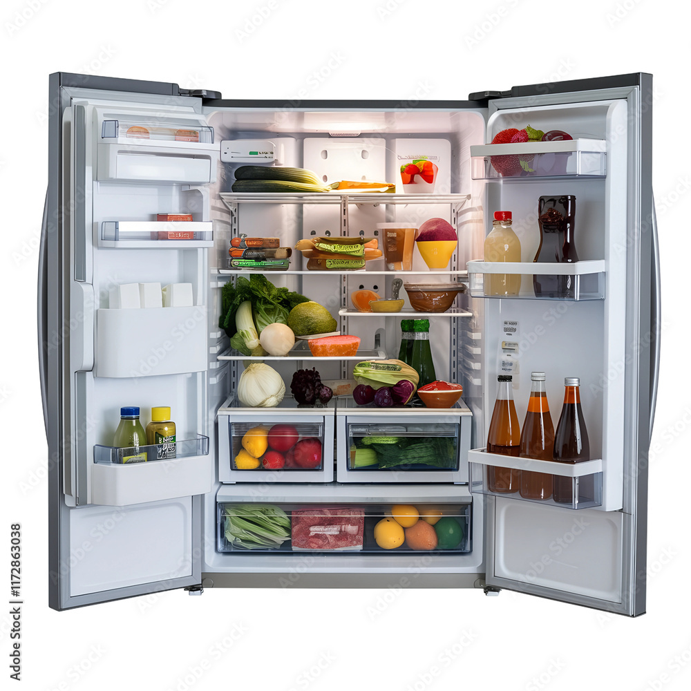 Open Fridge isolated white background Open Fridge isolated white background