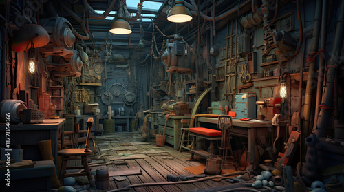An illustration of a workshop room