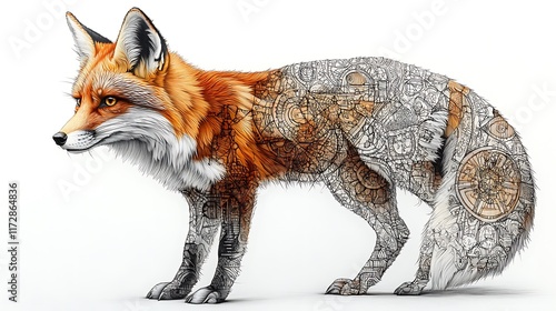 Mandala Fox Line Art Intricate Photo photo