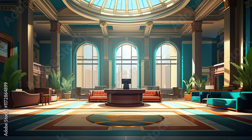 Obraz na płótnie An illustration of a bank interior w salonie