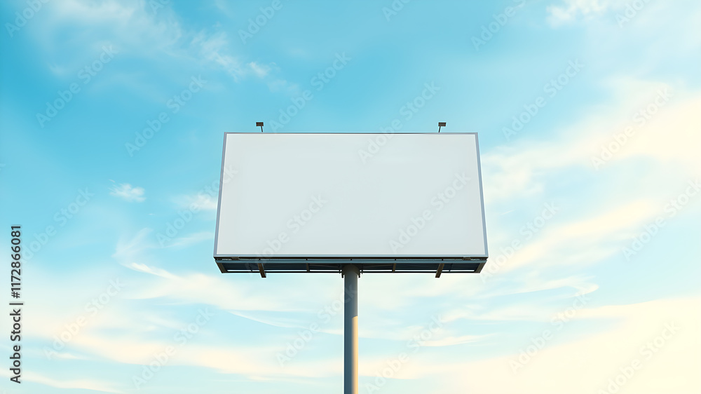 Blank billboard mockup on blue sky background for new advertisement. Generative AI Blank billboard mockup on blue sky background for new advertisement. Generative AI
