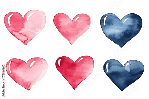 Watercolor style hearts for valentine's day love celebration artistic display romantic setting