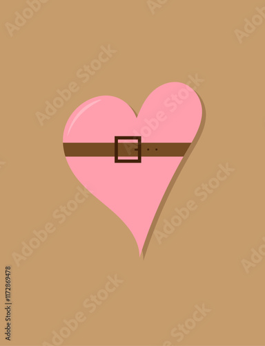 pink heart with belt on beige background,