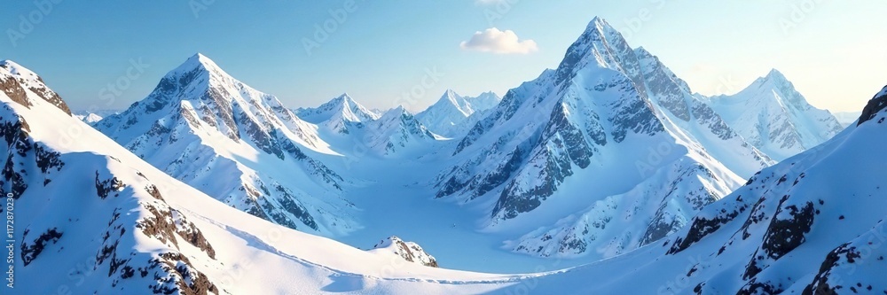 Fototapeta premium Icy snow-clad peaks glisten like polished gemstones, icy, peaks