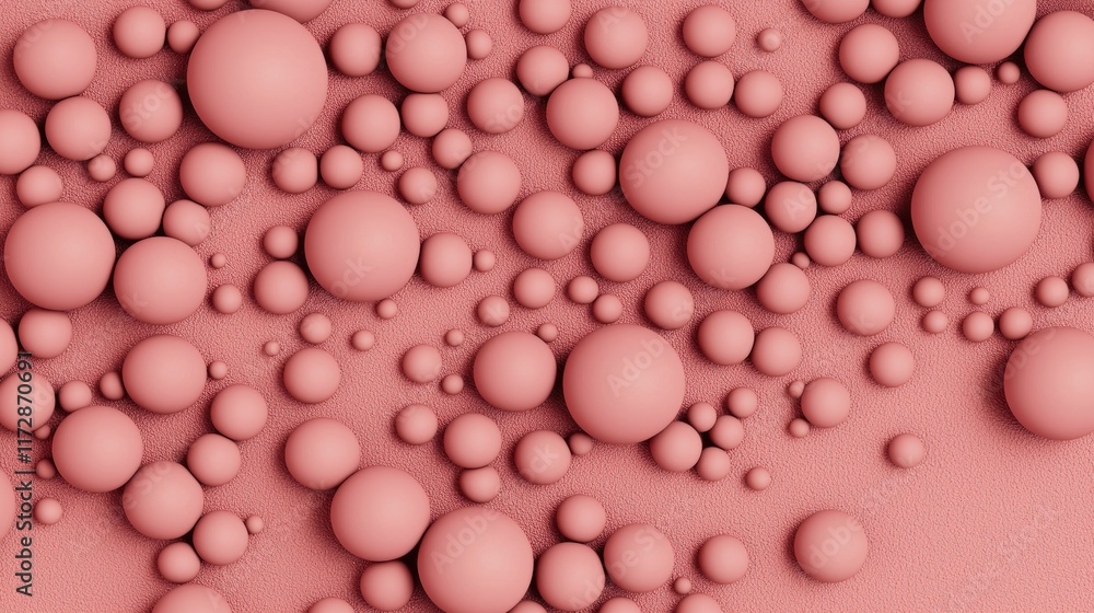 Abstract Pink Background with Various Scattered 3D Spheres