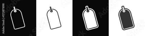 Half circle price tag. Price Label Discount tag. Shape of price tag icon set. Flat and line price tag icon vetor illustration in black white and transparent background. Eps10