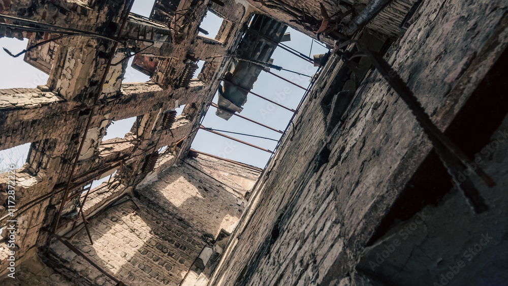 destroyed and burned houses in the city in Ukraine destroyed and burned houses in the city in Ukraine
