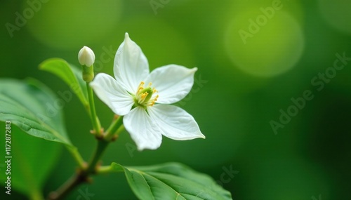 Delicate white dogwood blossom on a green stem, nature, flowers, garden