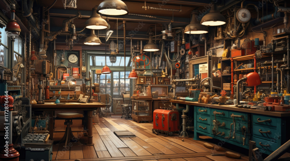 An illustration of a hardware shop