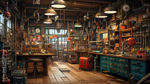 Obraz na płótnie An illustration of a hardware shop w salonie
