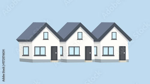 Wallpaper Mural Three house symbols appearing on a blue background. Houses representing a community or neighborhood. Animated video. Torontodigital.ca