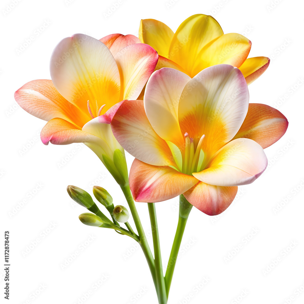 elicate Yellow Freesia Flower with Buds, Isolated elicate Yellow Freesia Flower with Buds, Isolated