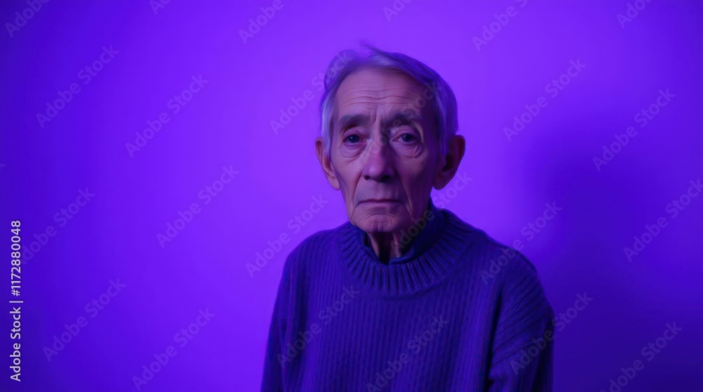 Old Man in Front of a Abstract Purple Background, Adding a Vibrant Touch Wallpaper Background Old Man in Front of a Abstract Purple Background, Adding a Vibrant Touch Wallpaper Background