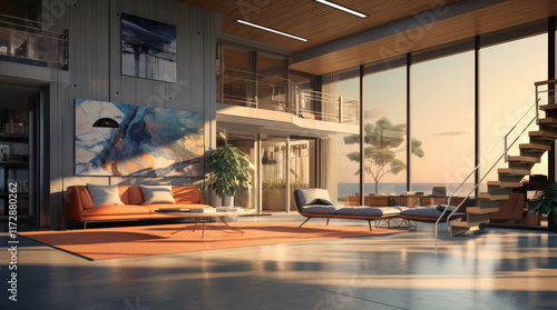 An illustration of a modern house relaxing room