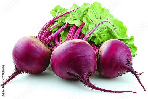 Fresh Beetroots with Green Tops Isolated on White Background photo