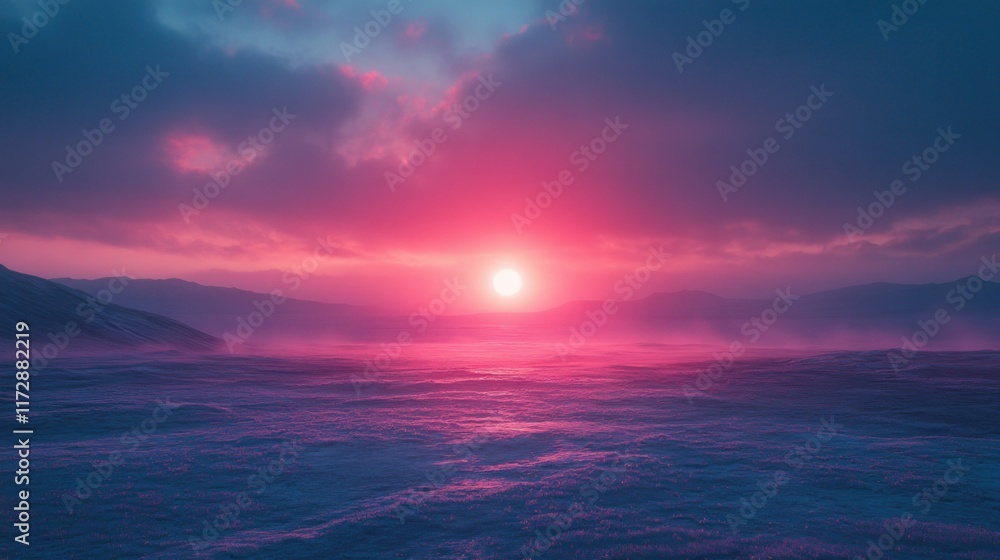 Serene Sunset Over Soft Desert Landscape with Vibrant Colors Serene Sunset Over Soft Desert Landscape with Vibrant Colors
