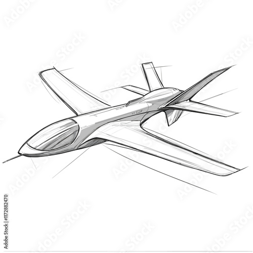 Detailed sketch of an airplane with streamlined wings.