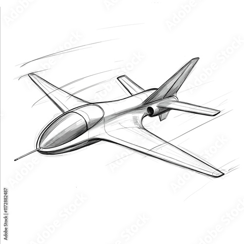 Detailed sketch of an airplane with streamlined wings.