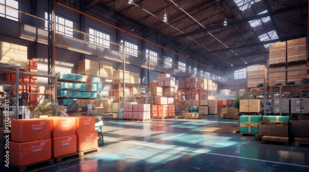 An illustration of a warehouse