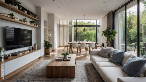 Wallpaper Mural Classic traditional rural living room with neutral sofa large windows and soft wool rug beneath the furniture traditional interior design Torontodigital.ca