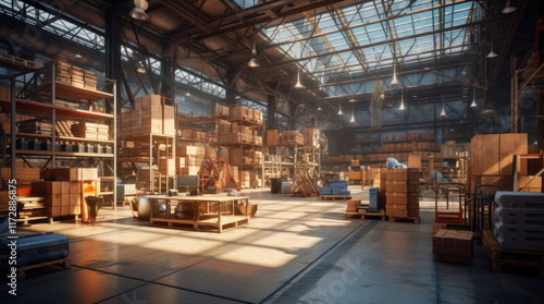 An illustration of a warehouse