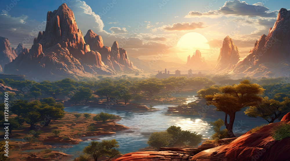 A view of a river with towering rocks in the afternoon