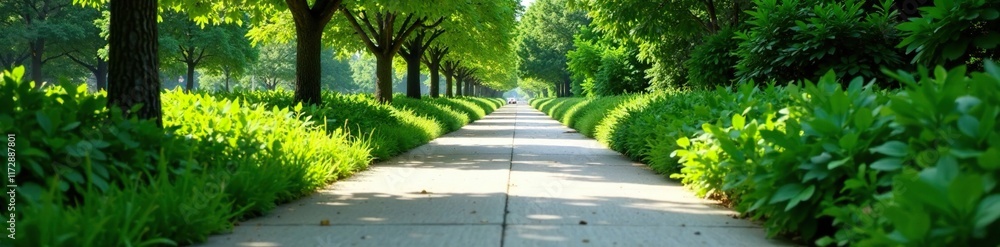 Concrete sidewalk vanishes into greenery under trees, transition, asphalt, foliage Concrete sidewalk vanishes into greenery under trees, transition, asphalt, foliage