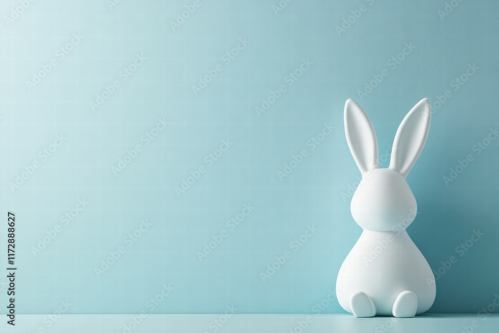 Obraz premium White Easter Bunny on Light Teal Background with Copy Space