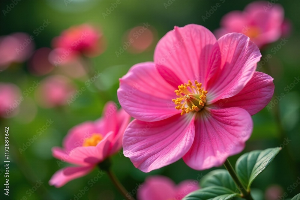 Spring blooming rose mallow flowers in garden, petal, flores, mallow Spring blooming rose mallow flowers in garden, petal, flores, mallow