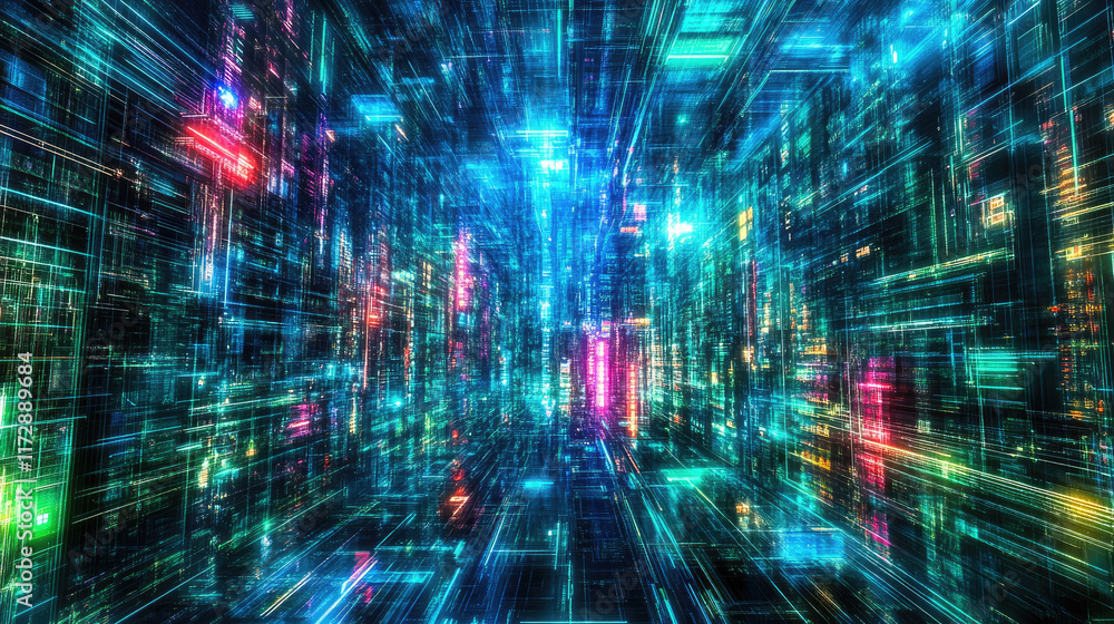 Futuristic Digital Cityscape with Neon Lights and Motion Effects Futuristic Digital Cityscape with Neon Lights and Motion Effects