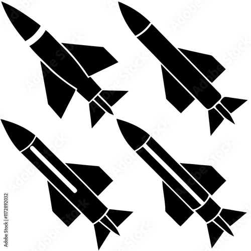 Vector Illustration of Various Missiles on a white background