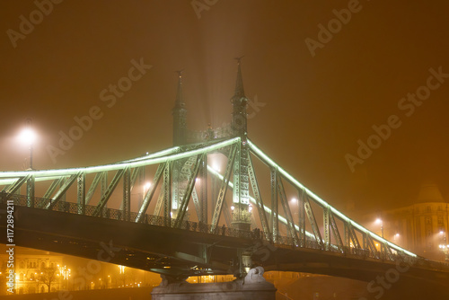 Photography Budapest Chain bridge at night in fog