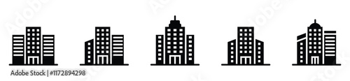 set of building icons, such as city, apartment, condominium, town, vector stock. 