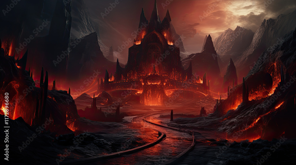 A view of a terrifying, fiery building