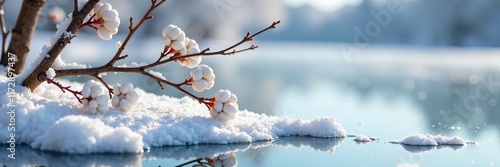 White berries of Cornus alba Sibirica on a frozen lake, berries, snow, cornus alba sibirica photo