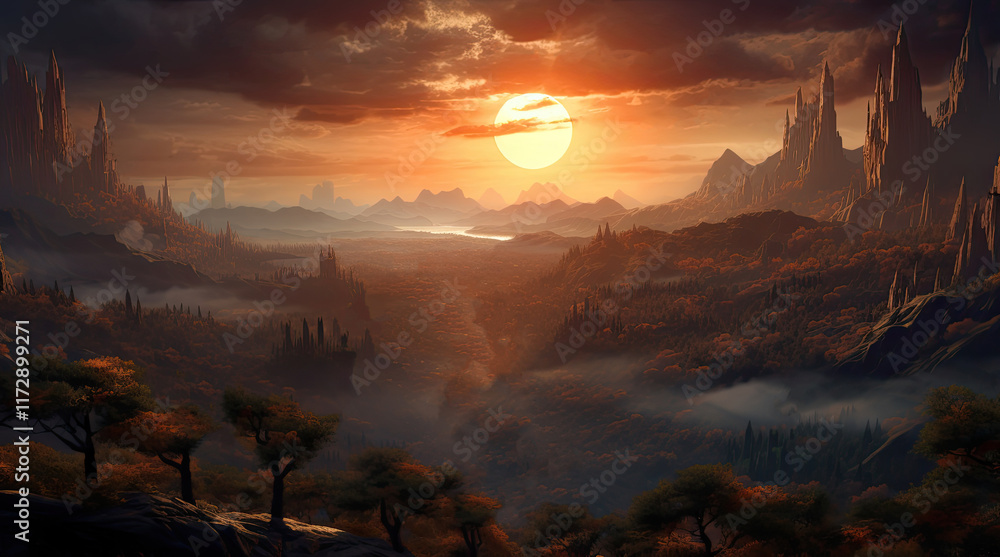 A natural landscape view with the sun and overcast skies