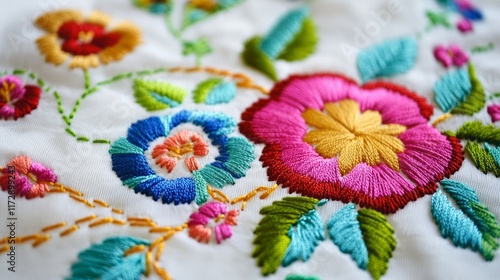 Indian traditional artwork embroidery Daman design illustrated Multi ethnic flowers and leafs leaves with trendy embroidered ornaments and motifs Bunches