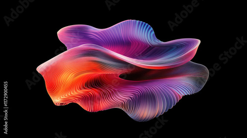 Colorful Abstract Waves in Fluid Motion Against Black Background