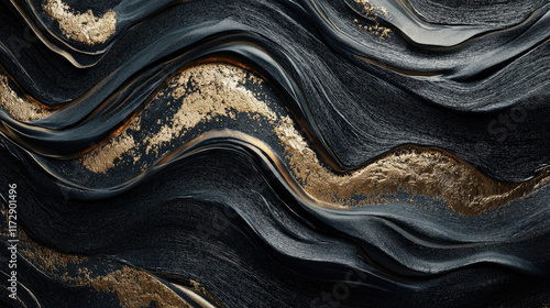 Wallpaper Mural Abstract Lines in Black and Gold with Flowing Textures and Depth Torontodigital.ca