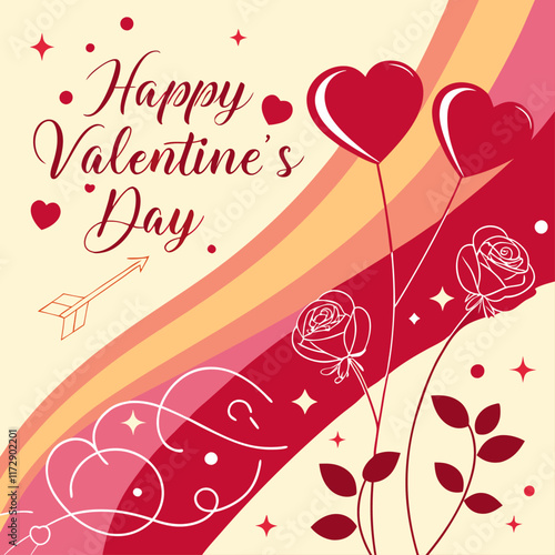 Romantic Valentine's Day Arrangement with Roses and Heart Decorations