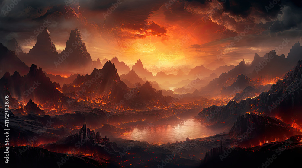 An illustration of a wildfire landscape