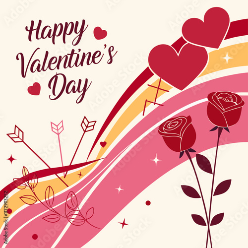 Romantic Valentine's Day Arrangement with Roses and Heart Decorations