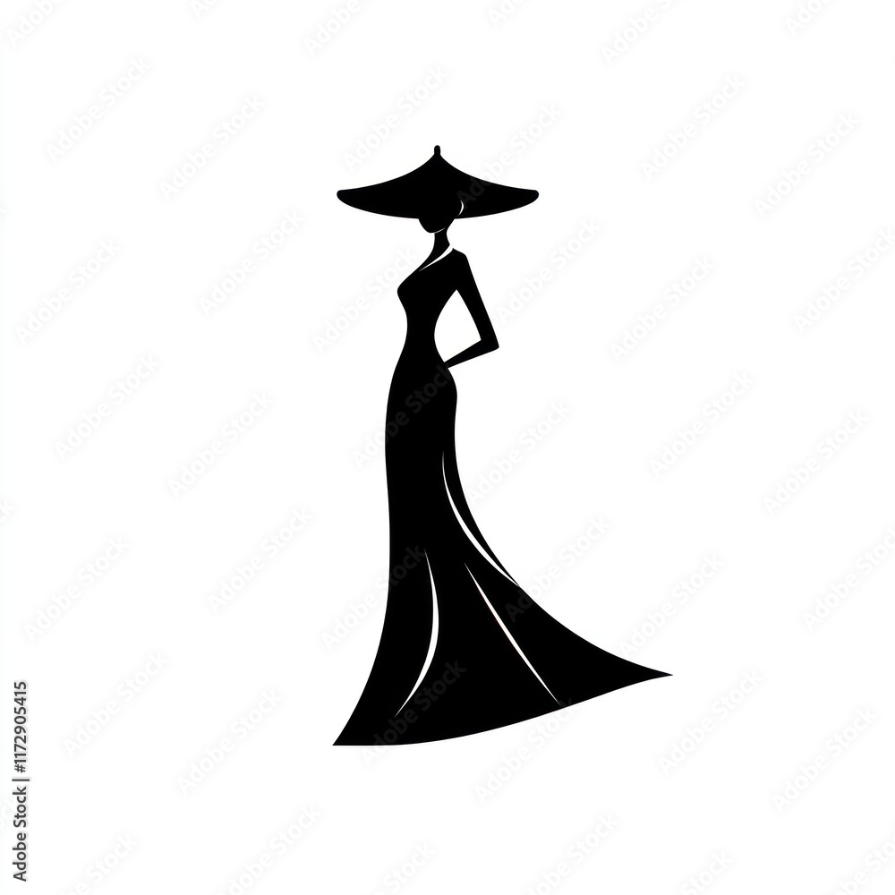 Elegant Woman in Long Gown and Wide Brim Hat Elegant Woman in Long Gown and Wide Brim Hat