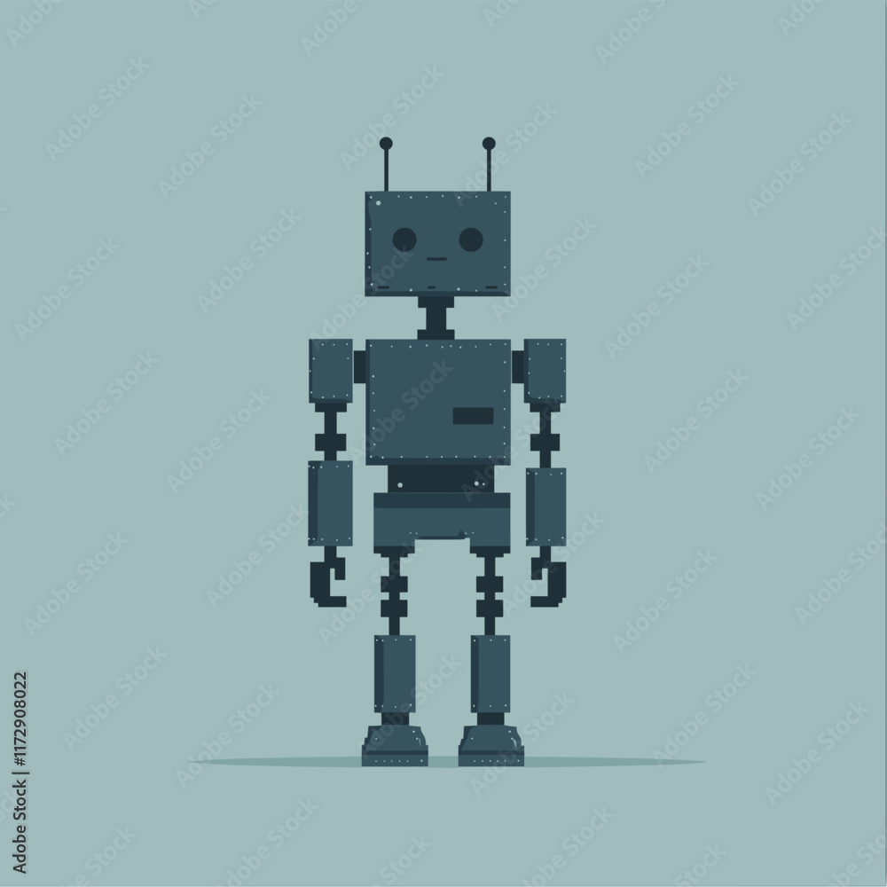 Fototapeta premium Robot in pixel art style against light blue background.