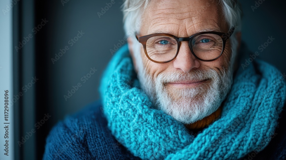 An elderly man with a white beard and glasses smiles warmly, wrapping himself in a blue wool scarf, reflecting wisdom and a welcoming personality. An elderly man with a white beard and glasses smiles warmly, wrapping himself in a blue wool scarf, reflecting wisdom and a welcoming personality.