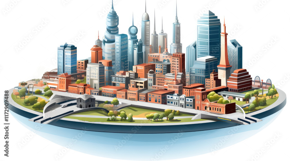 An illustration of modern city buildings isolated on a white background