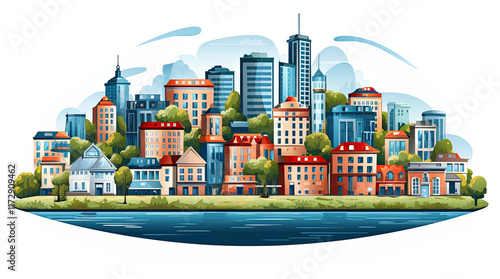 Obraz na płótnie An illustration of modern city buildings isolated on a white background w salonie