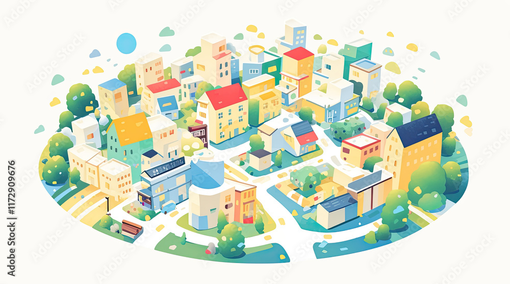 An illustration of city buildings isolated on a white background
