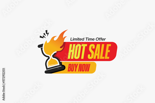 Vector web banner hot sale limited time offer with fire hourglass icon symbol, sales promotion media