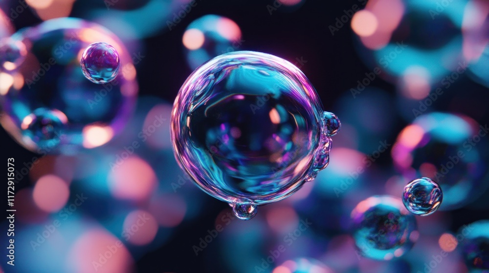 Abstract colorful bubbles floating in dark background. Abstract colorful bubbles floating in dark background.